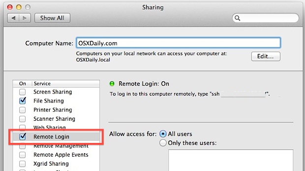 Enable and use the SSH and SFTP server in Mac OS X