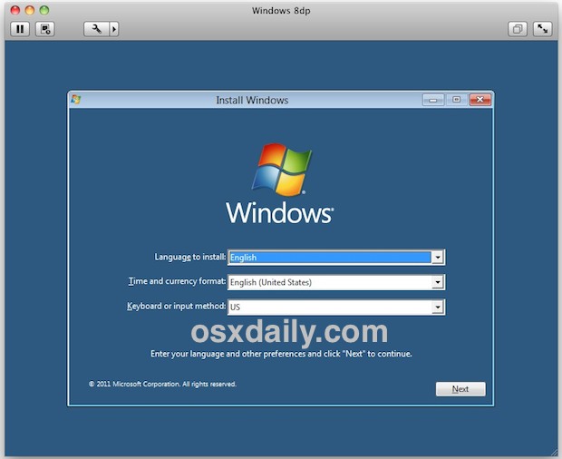 Installing Windows 8 in VMWare over Mac OS X