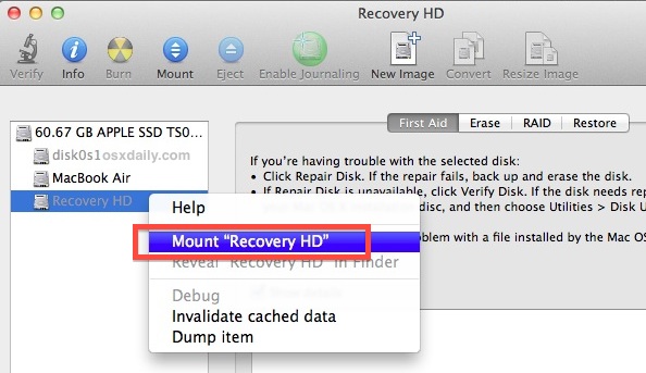 create recovery partition mac os high sierra