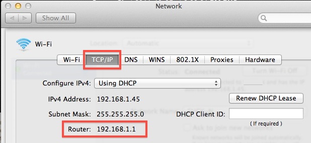 Определение IP-адреса маршрутизатора в Mac OS X
