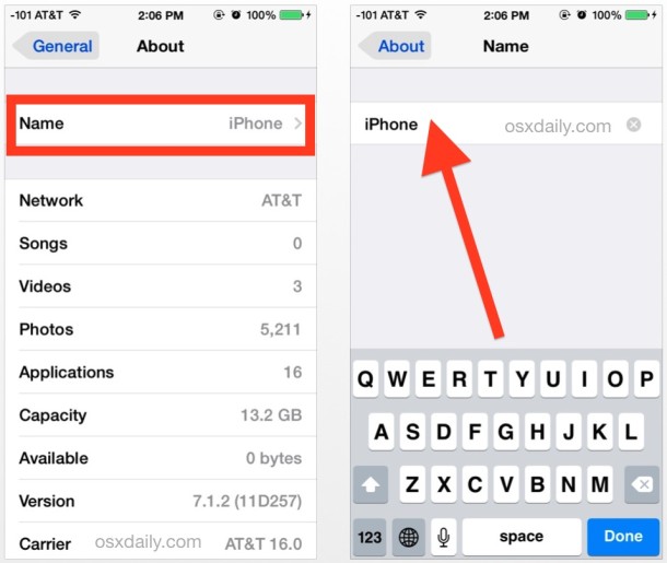 How to Rename an iPhone, iPad, or iPod touch on the iOS Device using Settings