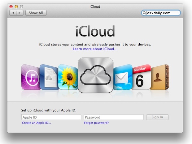 iCloud setup for Mac OS X 10.7.2