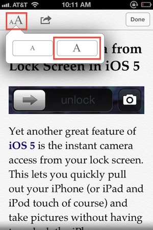 Larger text on iPhone by using Safari Reader