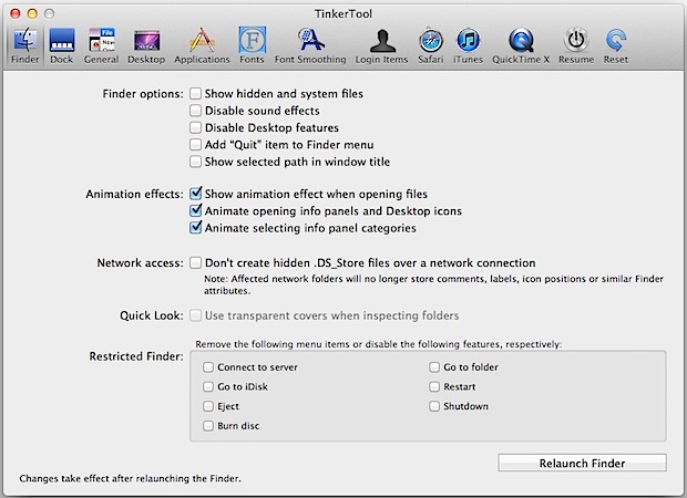 TinkerTool for Mac OS X Lion