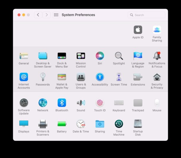 Before sorting System Preferences in macOS Monterey