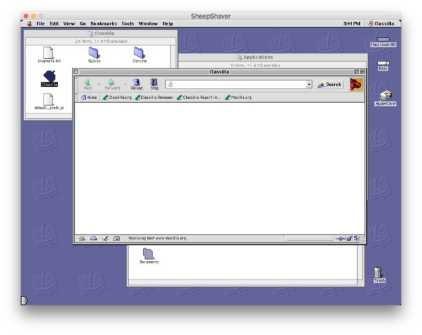 Classilla running web browser in Mac OS 9 on SheepShaver emulator