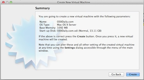 Create a new OS X virtual machine