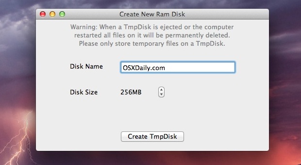 Make a RAM Disk easily with TmpDisk for Mac OS X