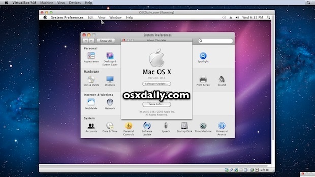 Mac OS X Snow Leopard running in a virtual machine on top of OS X Lion