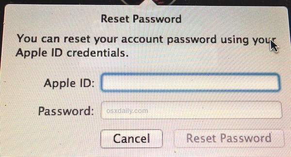 Reset a Password in Mac OS X with the Apple ID