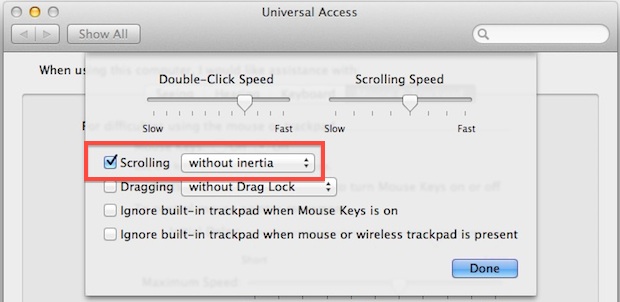 Disable inertia scrolling in OS X Lion