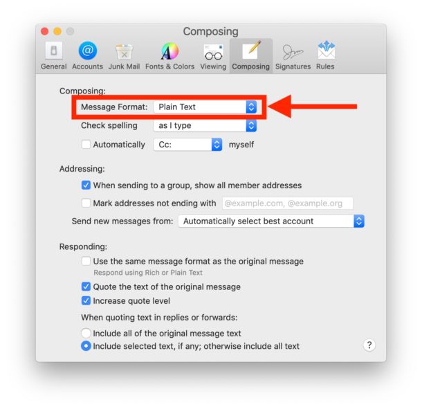 How to send Mail as plain text on Mac