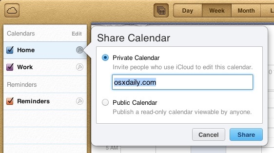 Share Calendars with anyone else through iCloud