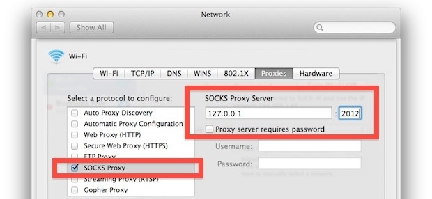 Setup and use a SOCKS Proxy in Mac OS X