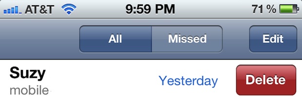 Delete a Phone Call from iPhone Call Log with a swipe