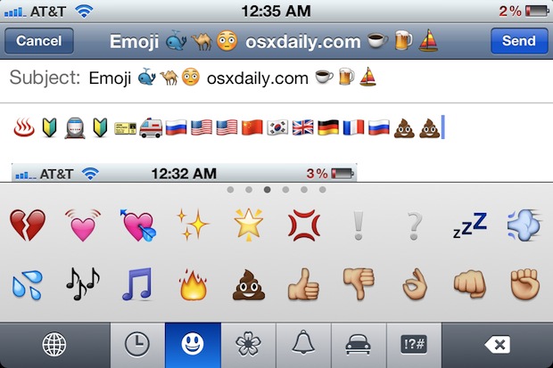 Emoji characters being typed on the iPhone