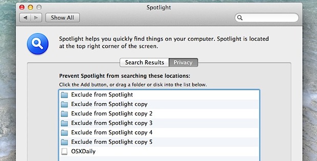 Exclude drives and folders from Spotlight index