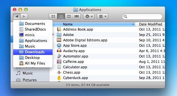 Use Finder's back buttons as history browser