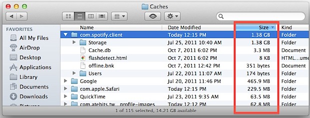 Sort Mac App Caches by Size