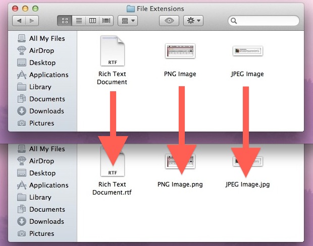 File extensions shown in Mac OS X