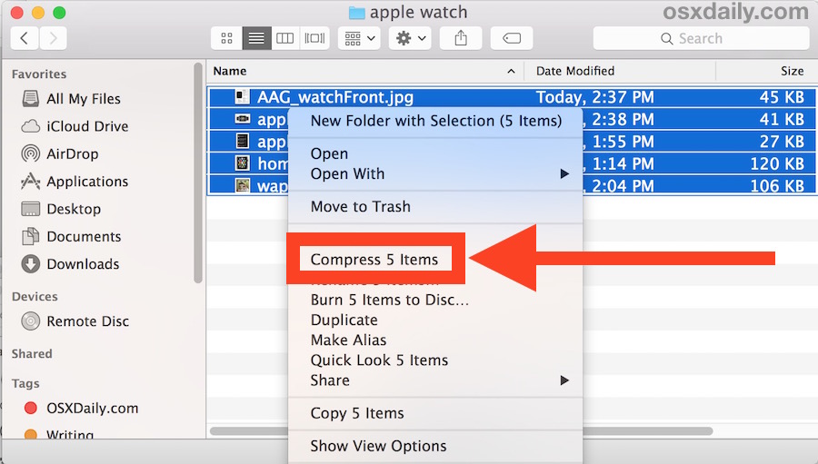 How to zip files into compressed archive on Mac OS X