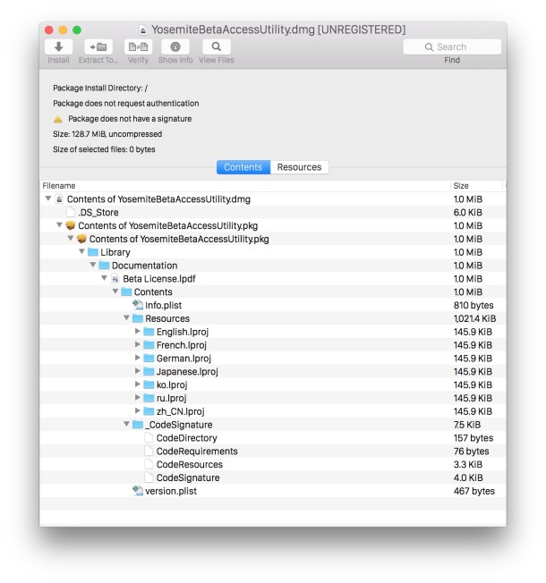 Pacifist browses through package files in OS X