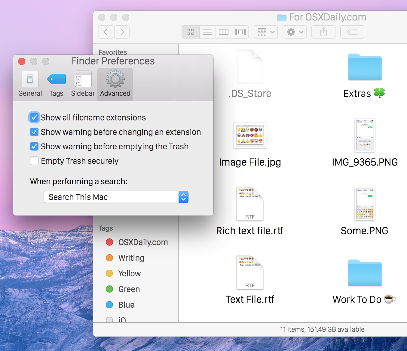 Show File Name Extensions in OS X Finder
