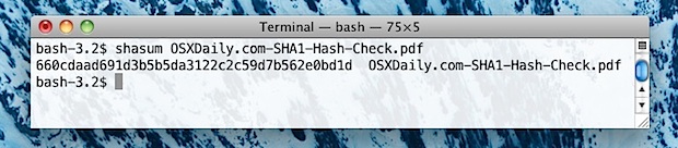 Check SHA1 Hash Checksum in Mac OS X