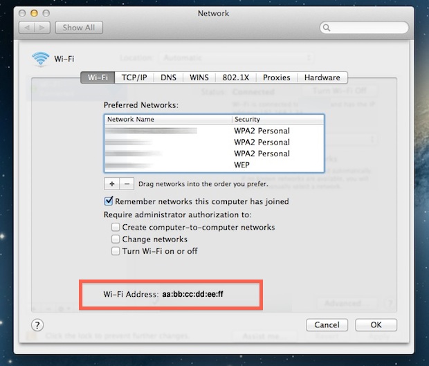 Find MAC address Mac OS X