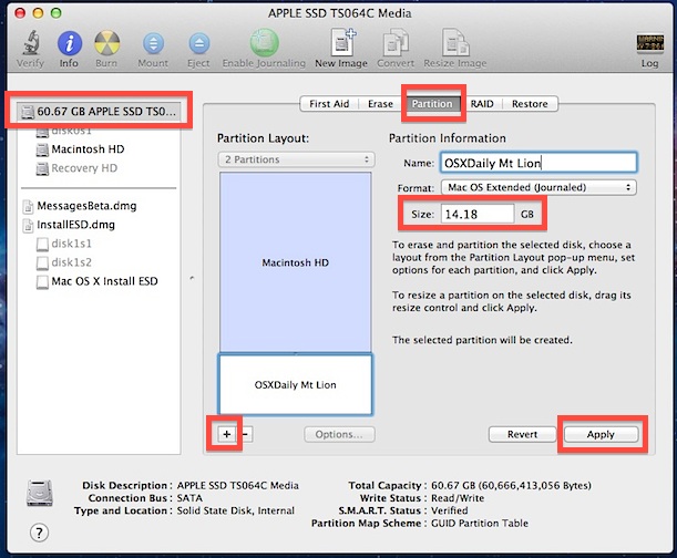 Create a Partition for OS X Mountain Lion
