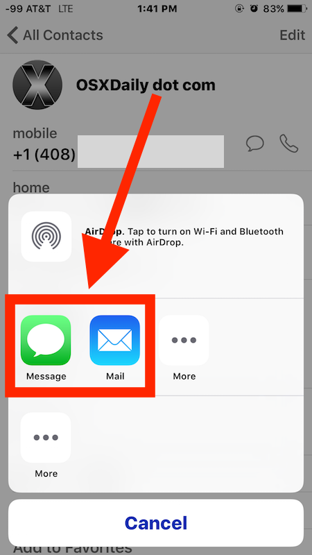 Send contact info from iPhone to another phone