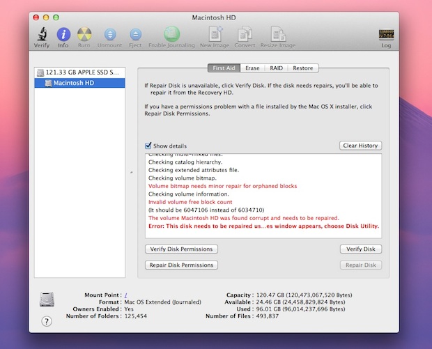 Repair Disk in Mac OS X