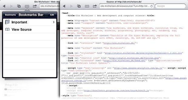 View Source on an iPad or iPhone
