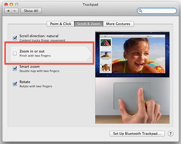 Disable Pinch to Zoom in Mac OS X