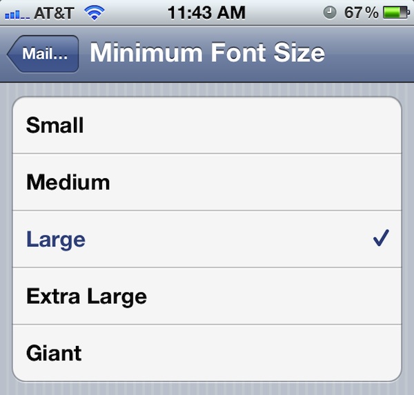 Font Size of Mail on iPhone