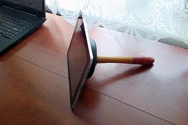 iPad stand toilet plunger
