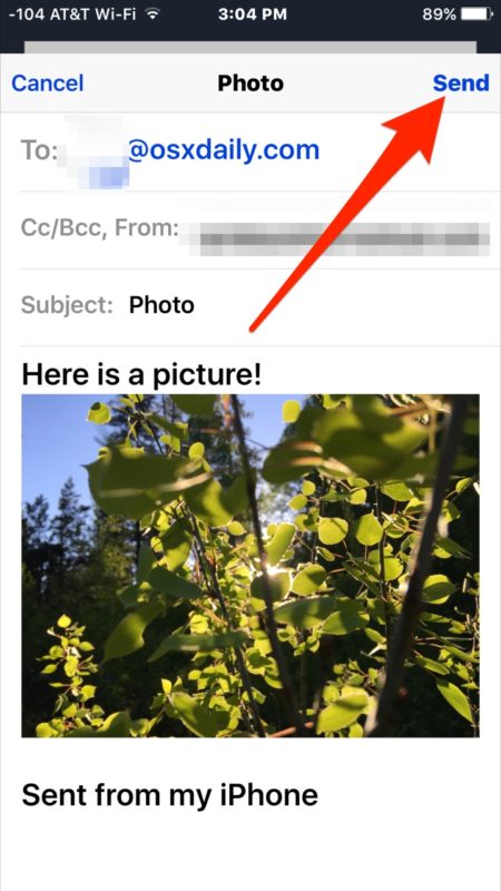 Send the email with picture attachment in Mail for iOS