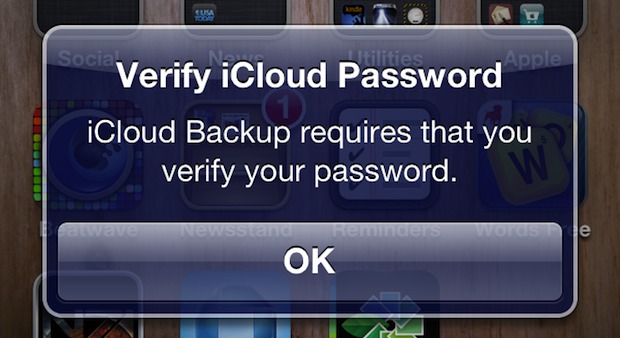 Verify iCloud Password message on iPhone