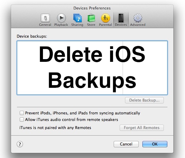 Delete iPhone, iPad, and iPod backups with iTunes