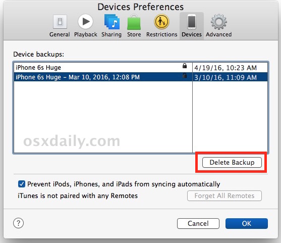 How to delete old iTunes backups of iPhone and iPad devices