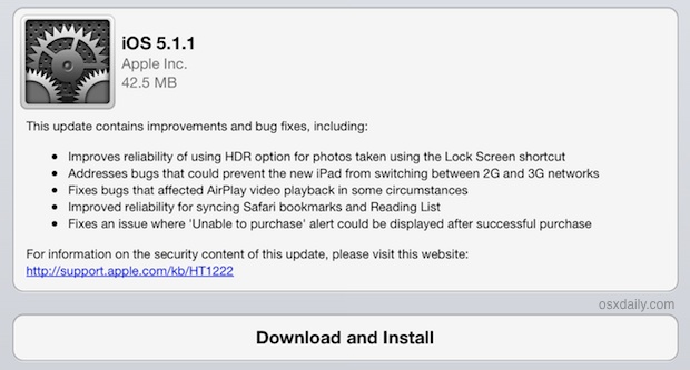iOS 5.1.1 Download available through OTA