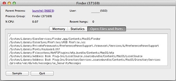 See Open Files and Ports of a process with Activity Monitor