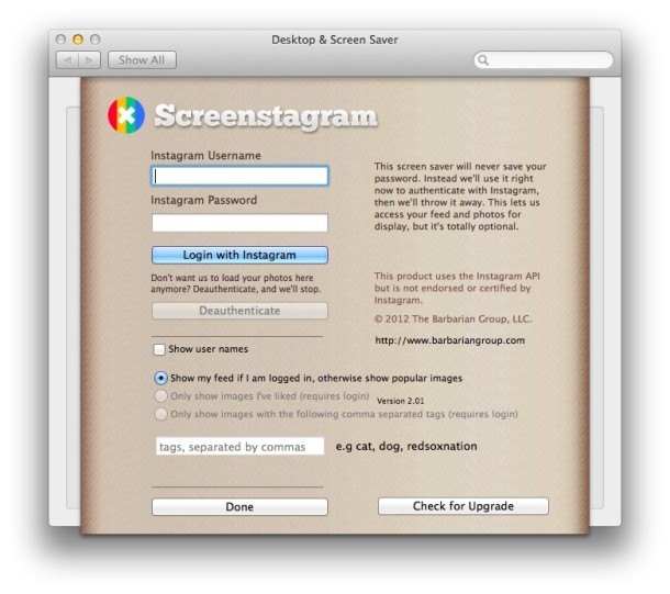 Screenstagram configuration options