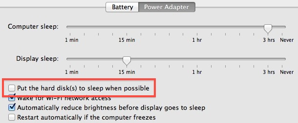 Disable Sleep Hard disk when possible to prevent drive access slow downs