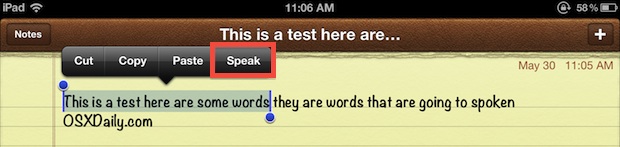 Speak selected text in iOS with the text-to-speech engine
