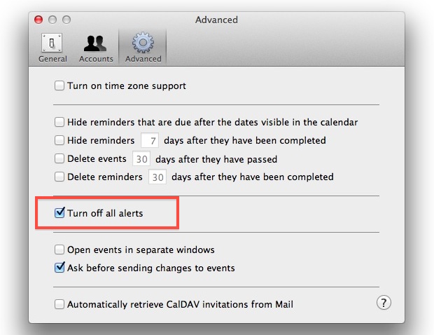 turn off ical alerts on the mac