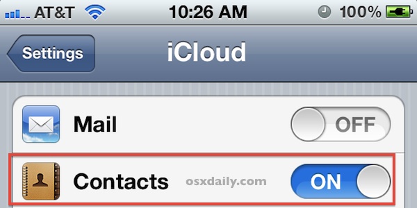 Enable back up of Contacts to iCloud