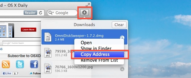 Copy the address of the downloaded file