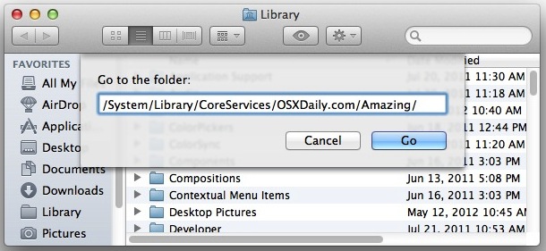 GO TO Folder allows full path input in Mac OS X