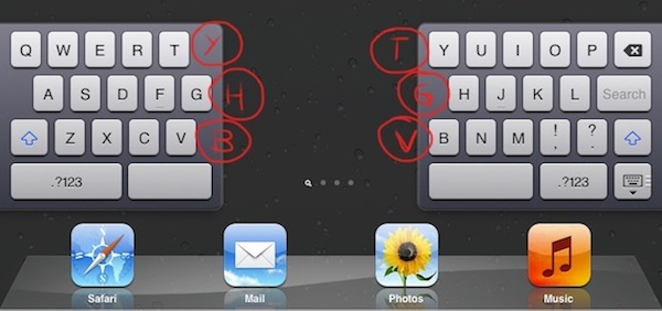 Hidden keys in iPad split keyboard